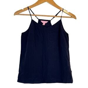 Lilly Pulitzer Women Crinkled Silk Fleur Cami Top Spaghetti Strap Size XXS Navy